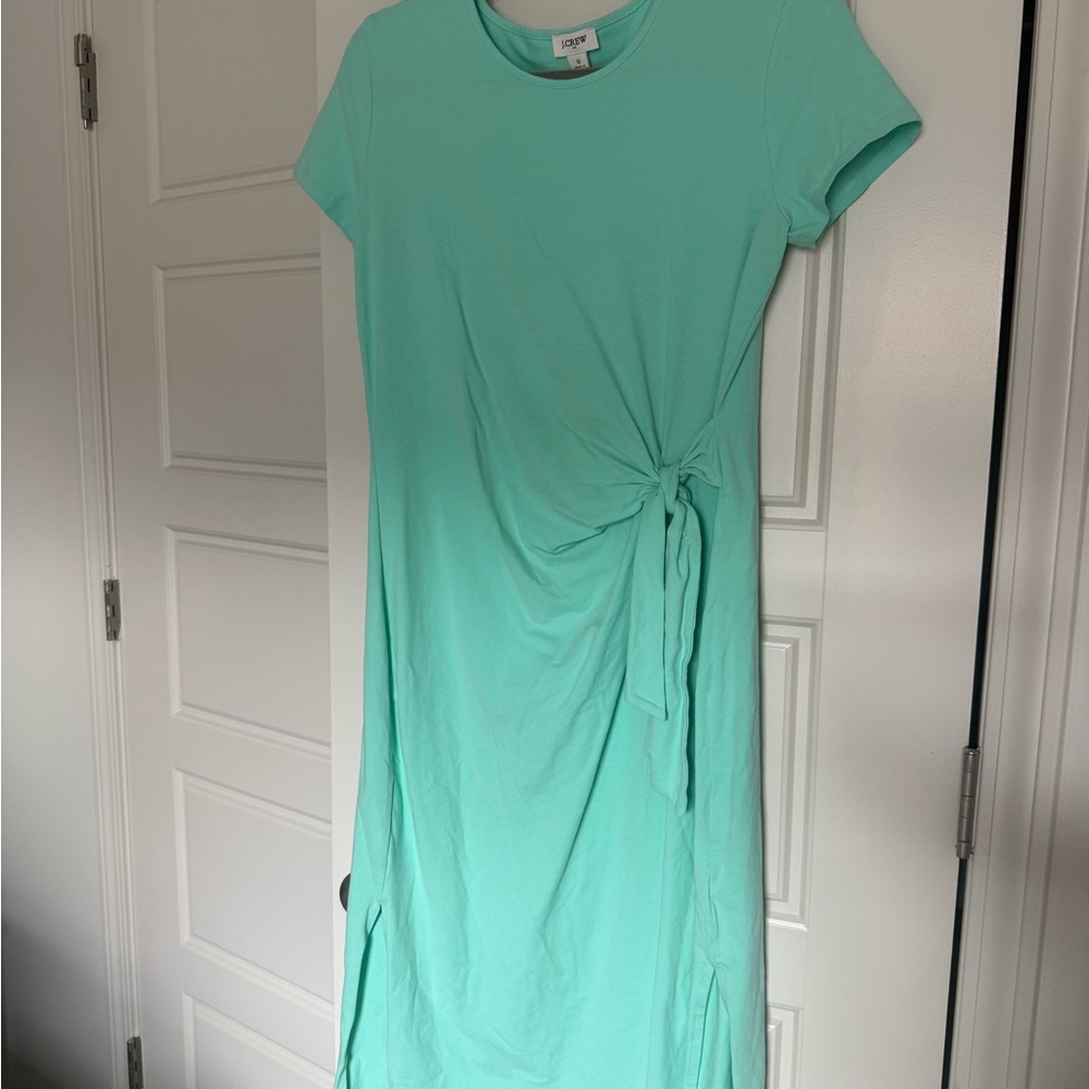 J. Crew Teal Green Midi T-Shirt Dress with Side Tie